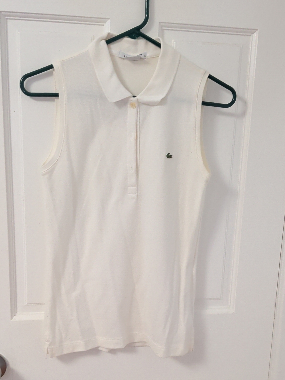 Lacoste White Sleeveless Polo Tank with Embroidered Croc
